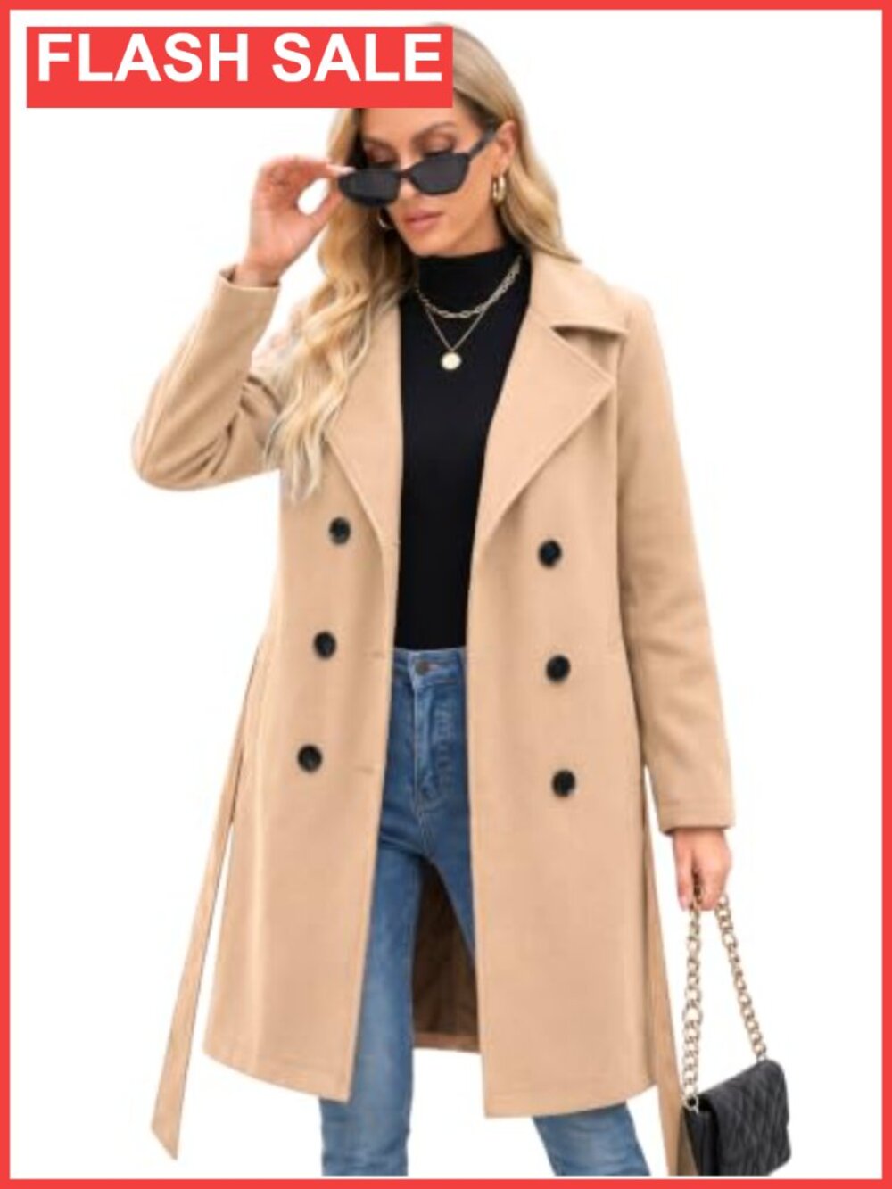 Steve Madden Faux Wool Trench Coat Double Breasted Women's Winter Coat